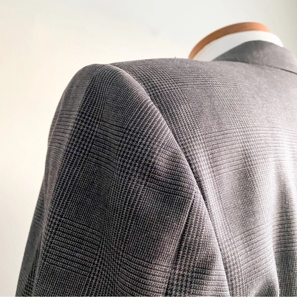 Canali Wool Gray Double Breasted Houndstooth Check Blazer Tuxedo Sport Coat 52S